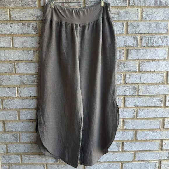 Splendid Iris Made in Italy 100% Linen Split Side Cropped Pants Women's Size L - Picture 2 of 8